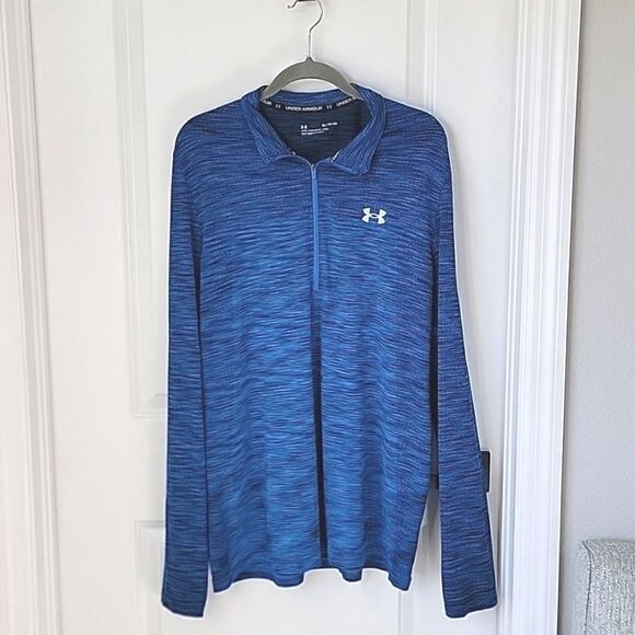 Under Armour Blue Black Fitted Long Sleeve Pullover Zip Jacket  - Size XL - Picture 1 of 14